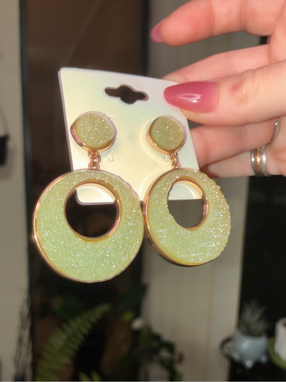 SUGARFIX by BaubleBar Mint Green Faux Druzy Hoop Drop Earrings - Picture 2 of 7